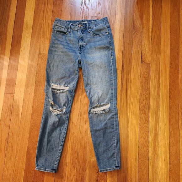 Good American Good Legs High Waist Ripped Crop Skinny Jeans In Blue617, Sz 6/28 - Picture 2 of 8